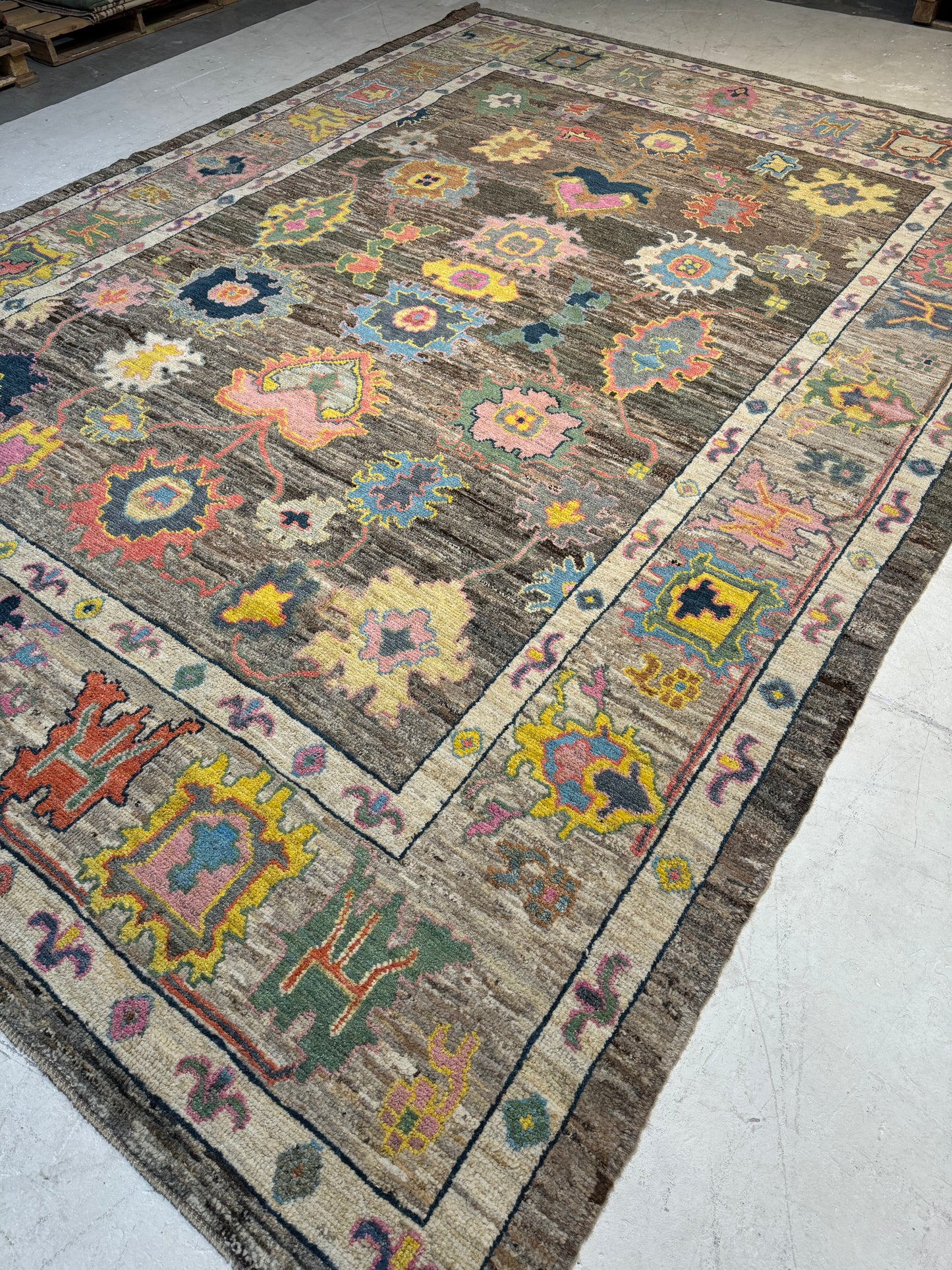 Hand-Knotted Wool Area Rug Tukish Oushak 10'2" x 14'3"