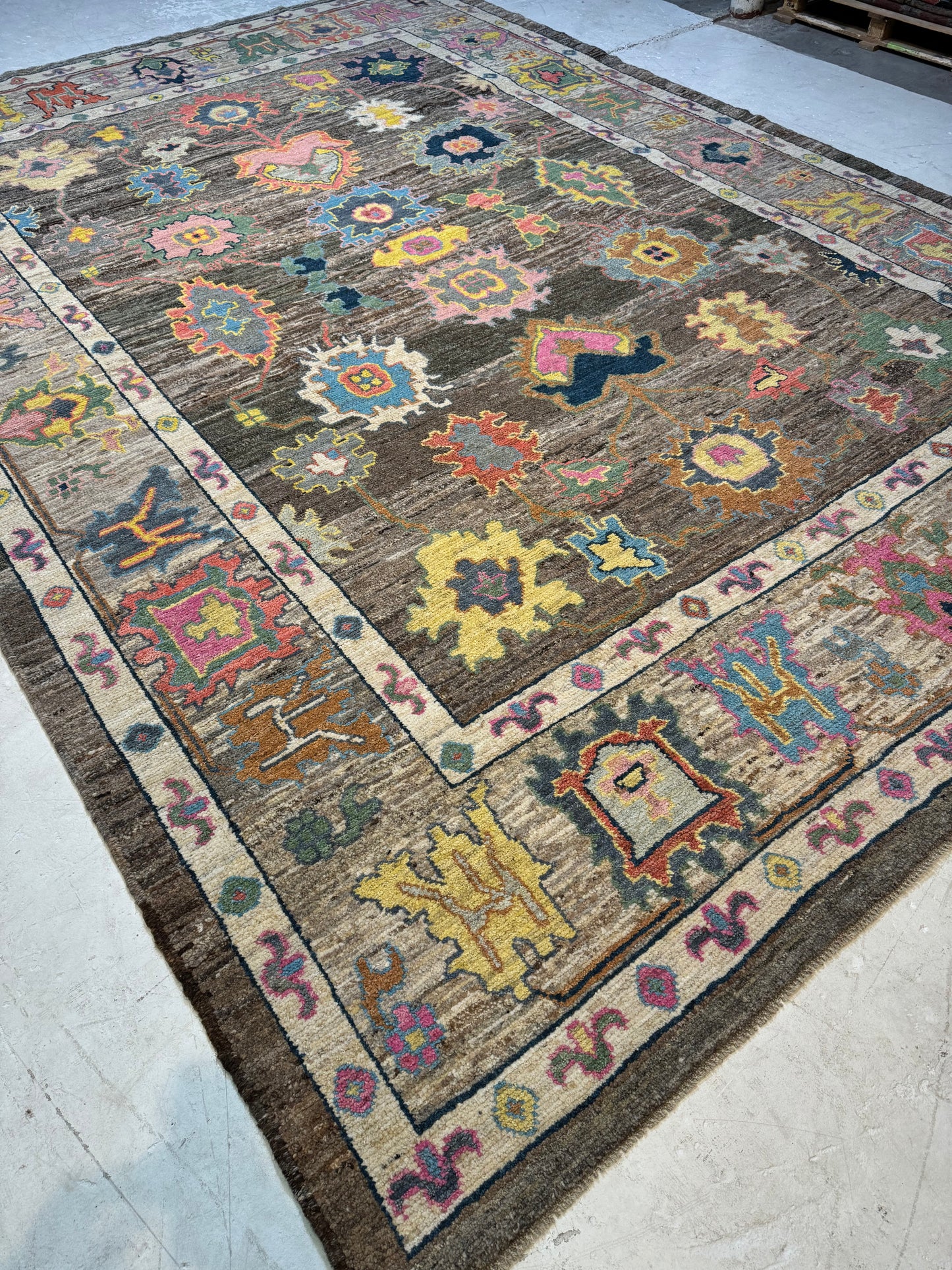 Hand-Knotted Wool Area Rug Tukish Oushak 10'2" x 14'3"