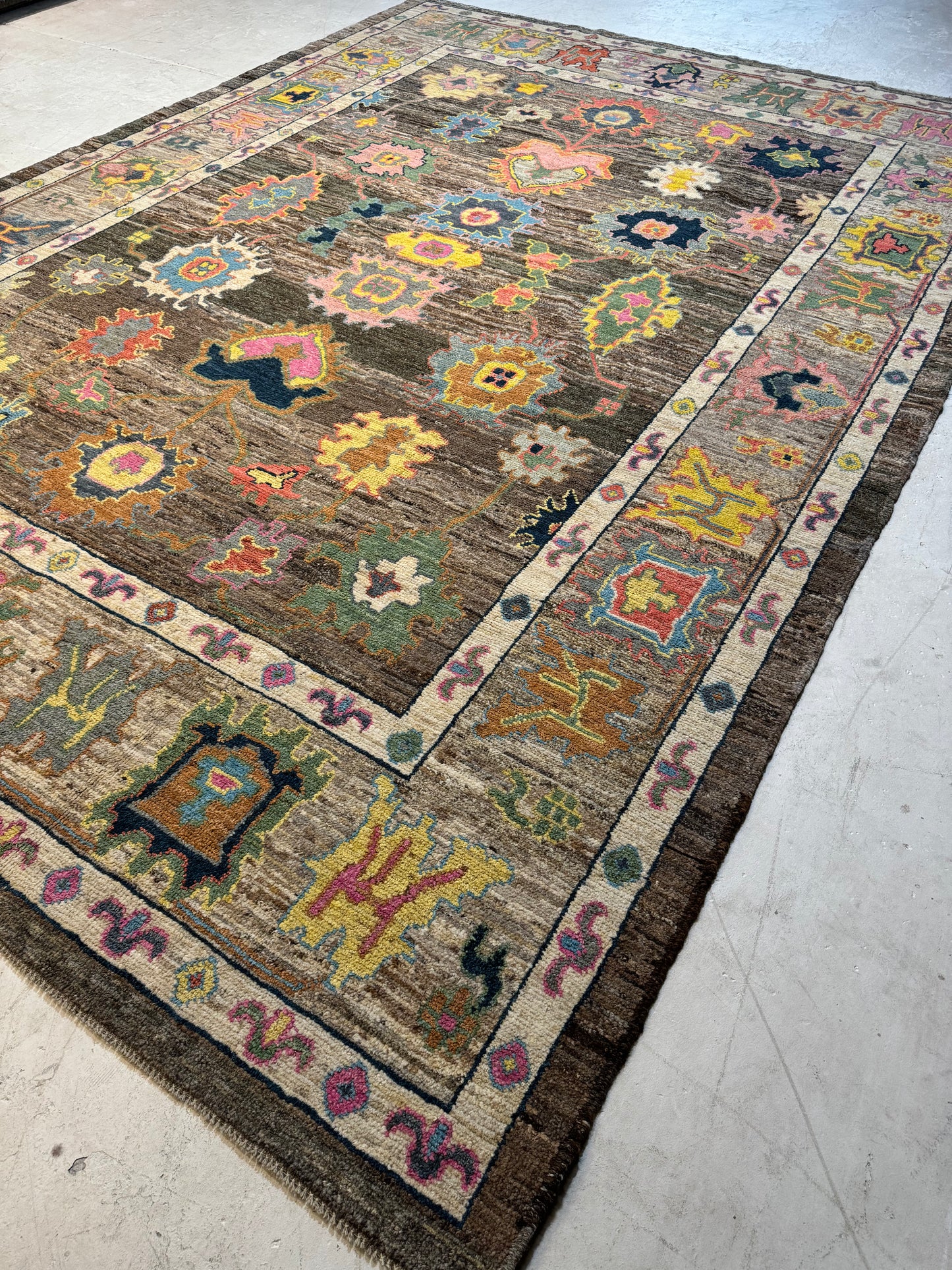Hand-Knotted Wool Area Rug Tukish Oushak 10'2" x 14'3"