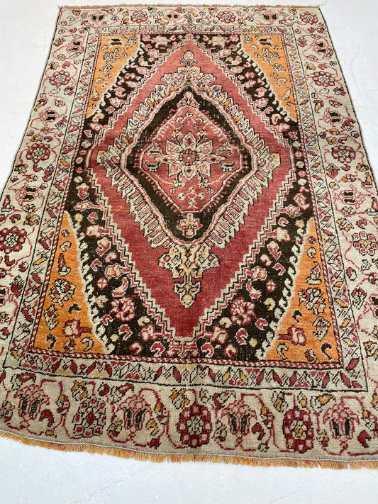Hand-Knotted Wool Rug Turkish Oushak 3'4" x 4'11"