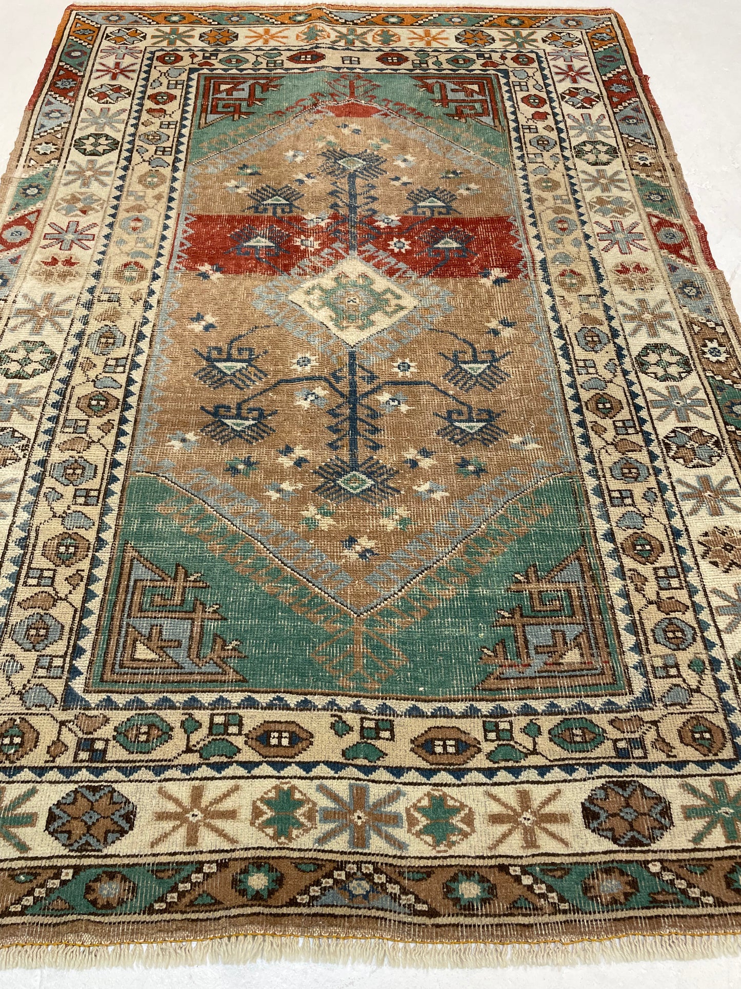 Hand-Knotted Wool Rug Turkish Oushak 3'10" x 5'8"