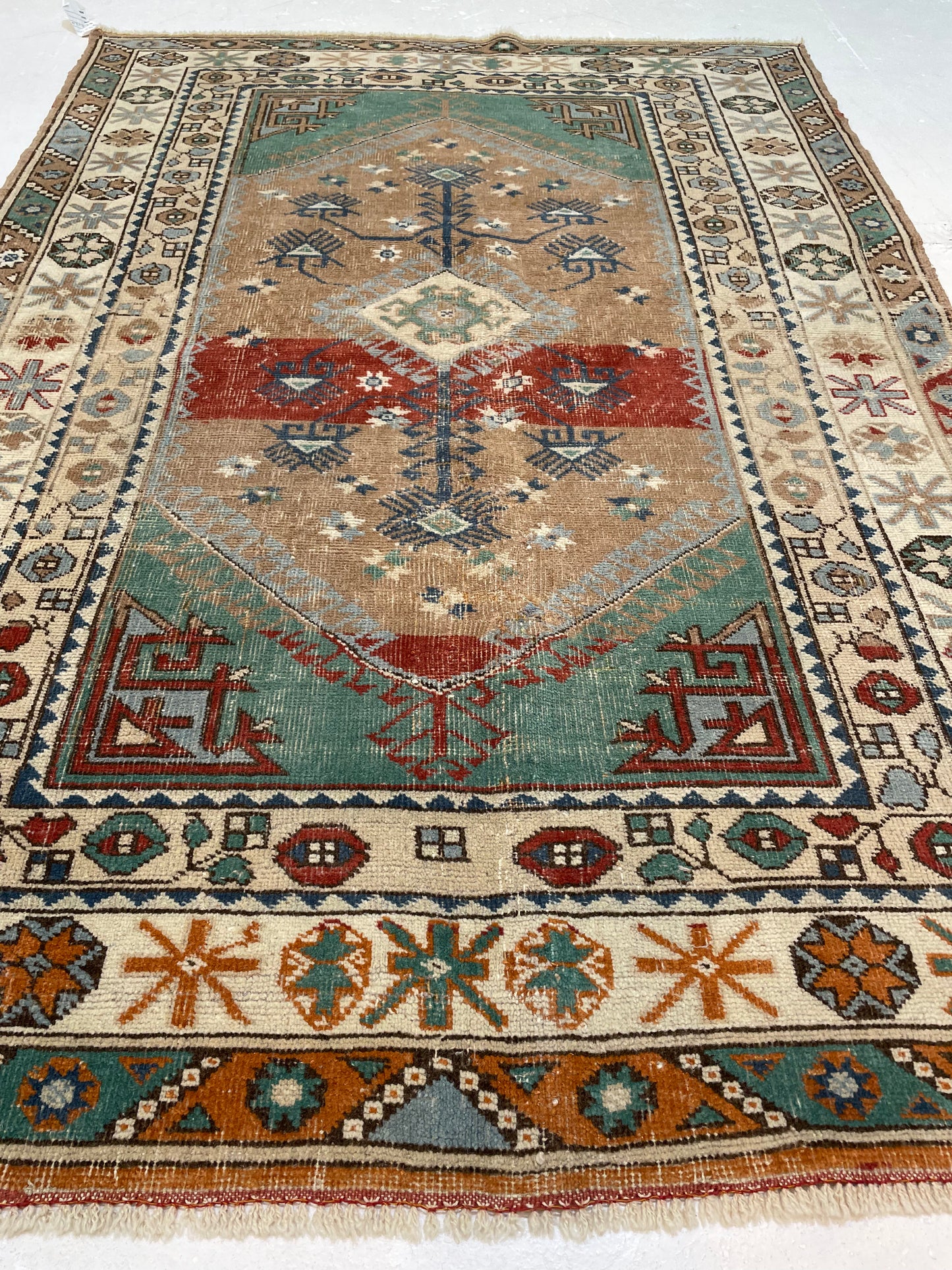 Hand-Knotted Wool Rug Turkish Oushak 3'10" x 5'8"