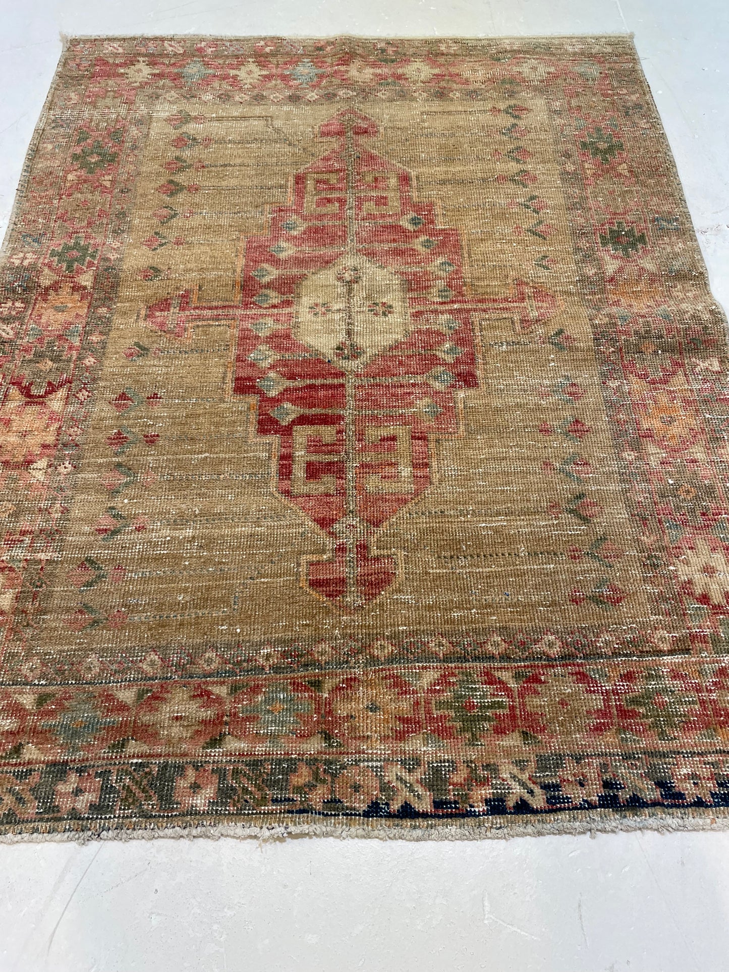 Hand-Knotted Wool Rug Turkish Oushak 3'7" x 4'8"