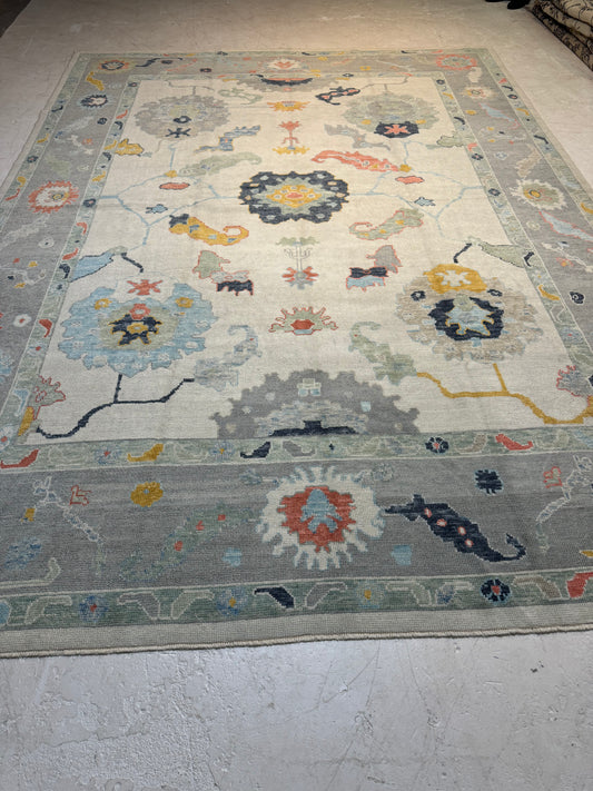 Hand-Knotted Wool Area Rug Turkish Oushak 10'2" x 13'10"