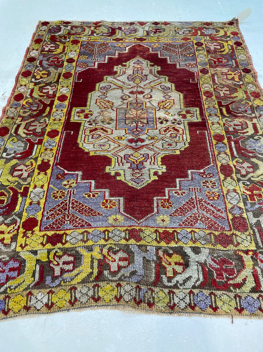 Hand-Knotted Wool Rug Turkish Oushak 3'9" x 4'9"