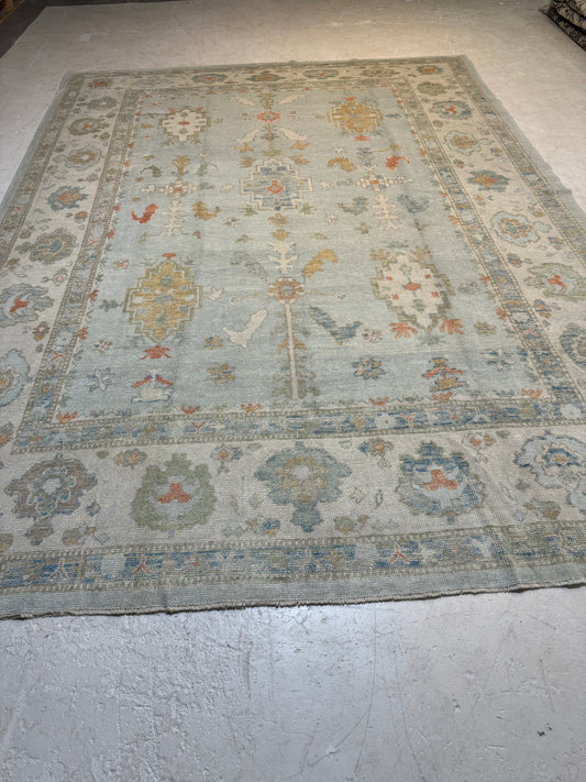 Hand-Knotted Wool Area Rug Turkish Oushak 9'5" x 12'8"