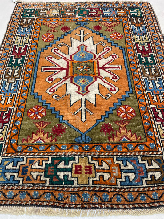 Hand-Knotted Wool Rug Turkish Oushak 2'9" x 3'8"