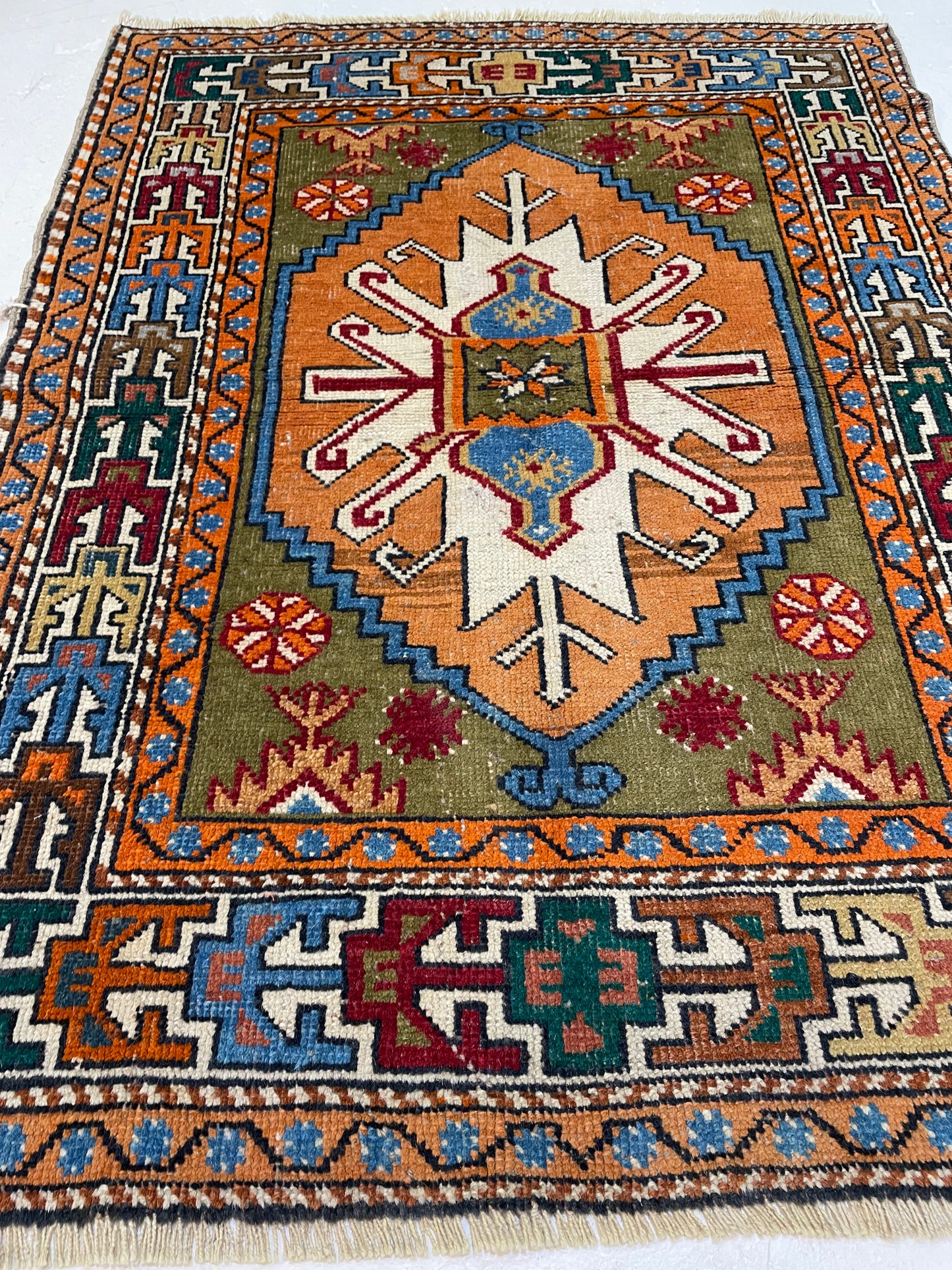 Hand-Knotted Wool Rug Turkish Oushak 2'9" x 3'8"