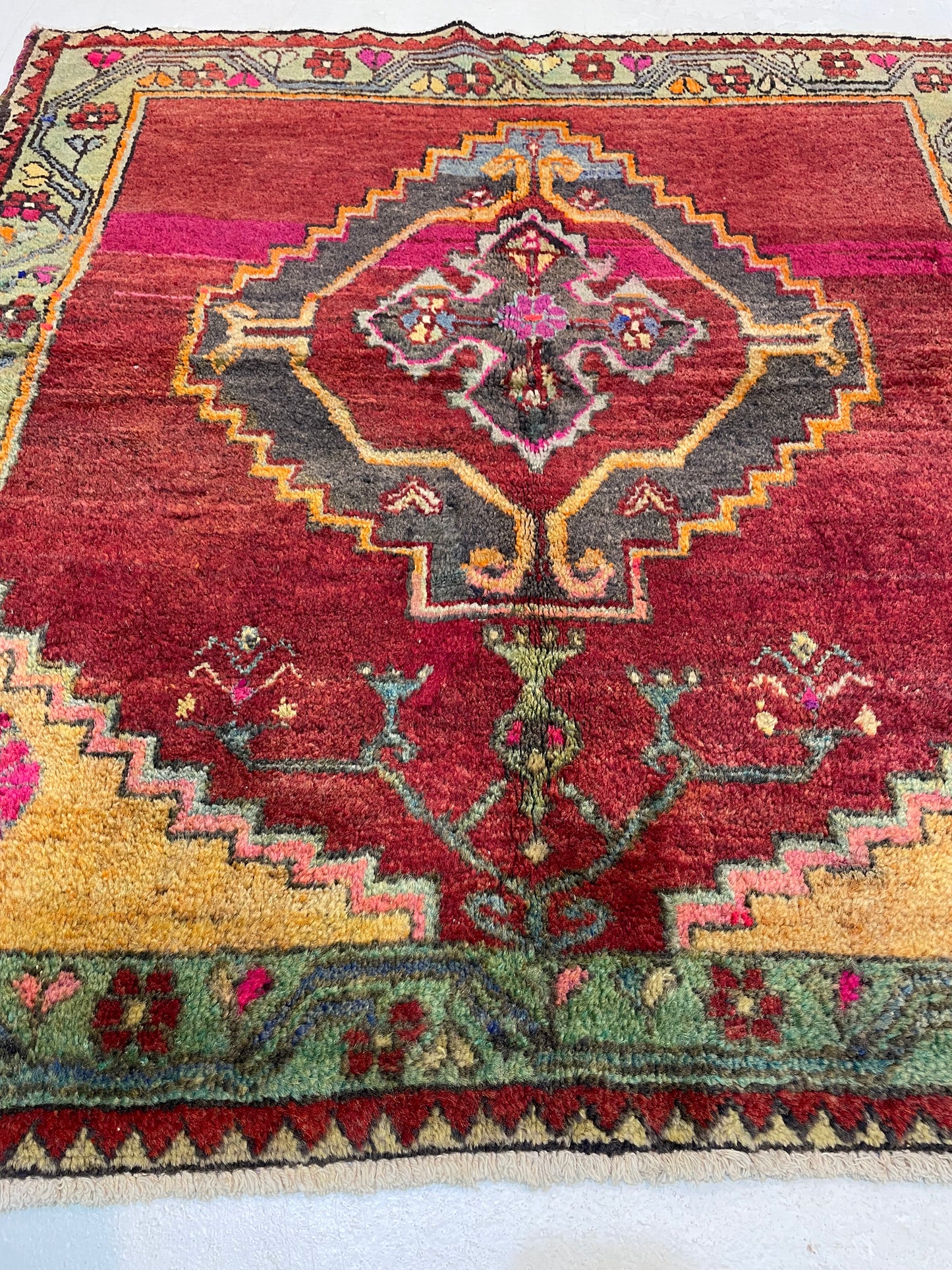 Hand-Knotted Wool Rug Turkish Oushak Square 3'7" x 3'7"