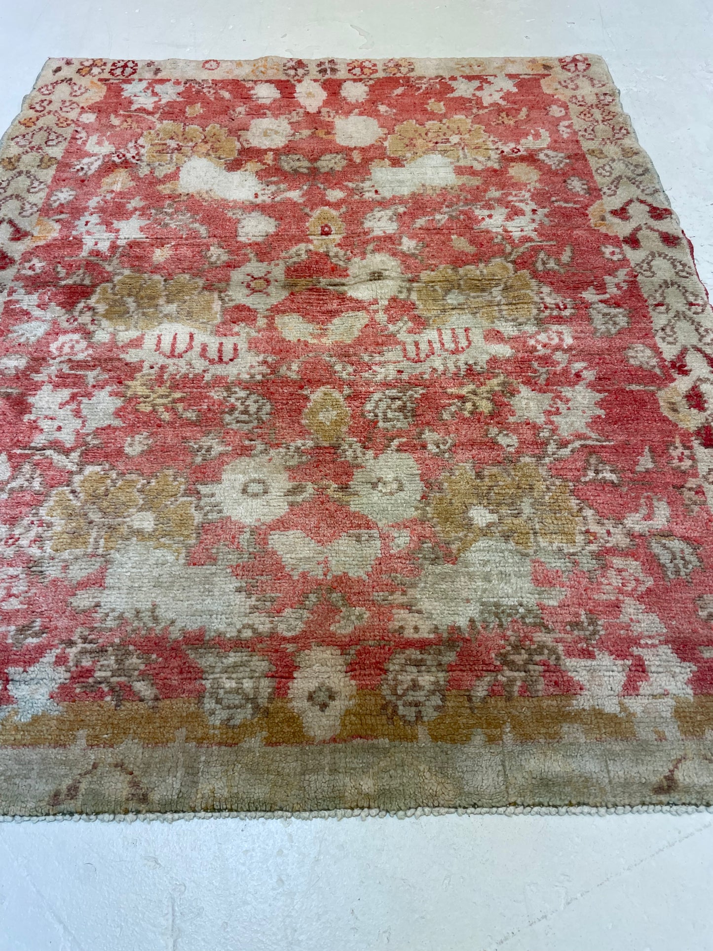 Hand-Knotted Wool Rug Turkish Oushak 3'3" x 3'11"
