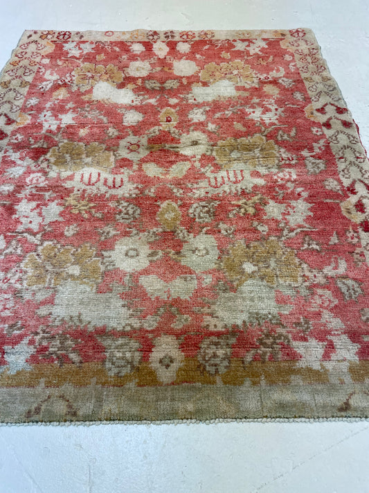 Hand-Knotted Wool Rug Turkish Oushak 3'3" x 3'11"