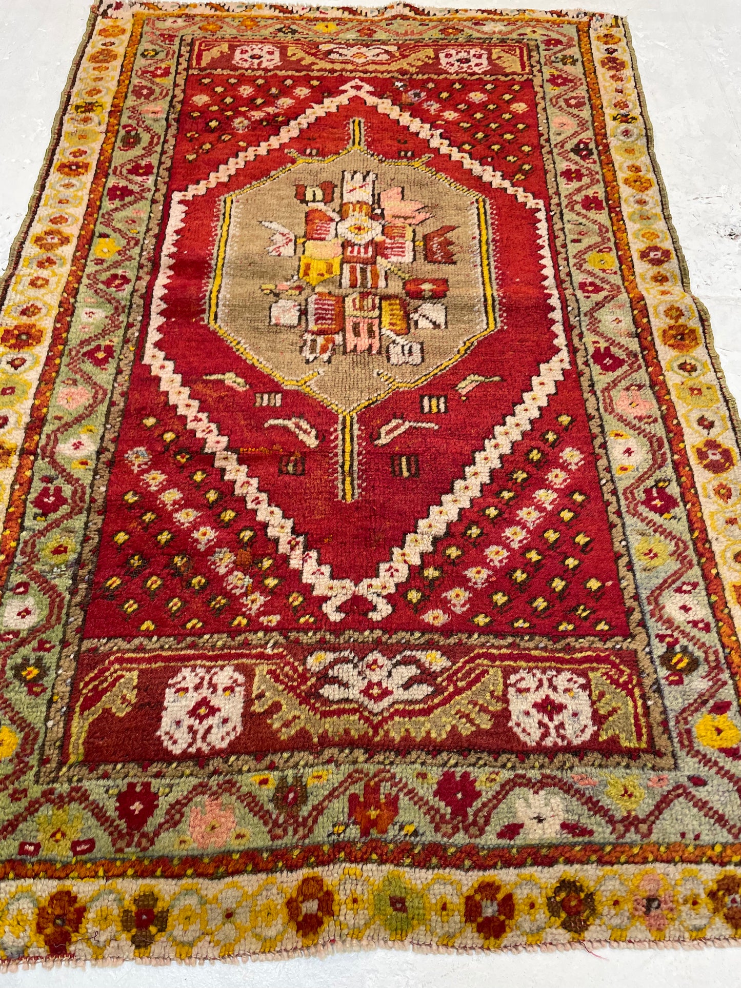 Hand-Knotted Wool Rug Turkish Oushak 2'7" x 4'1"