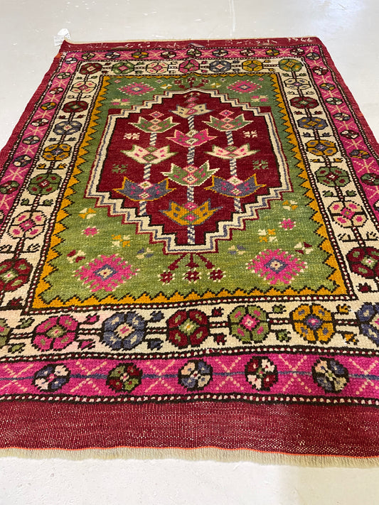 Hand-Knotted Wool Rug Turkish Oushak 2'9" x 4'4"