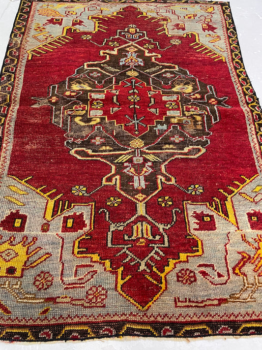 Hand-Knotted Wool Rug Turkish Oushak 2'8" x 3'9"