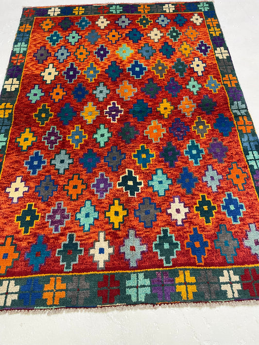 Hand-Knotted Wool Rug Turkish Oushak 3'7" x 5'