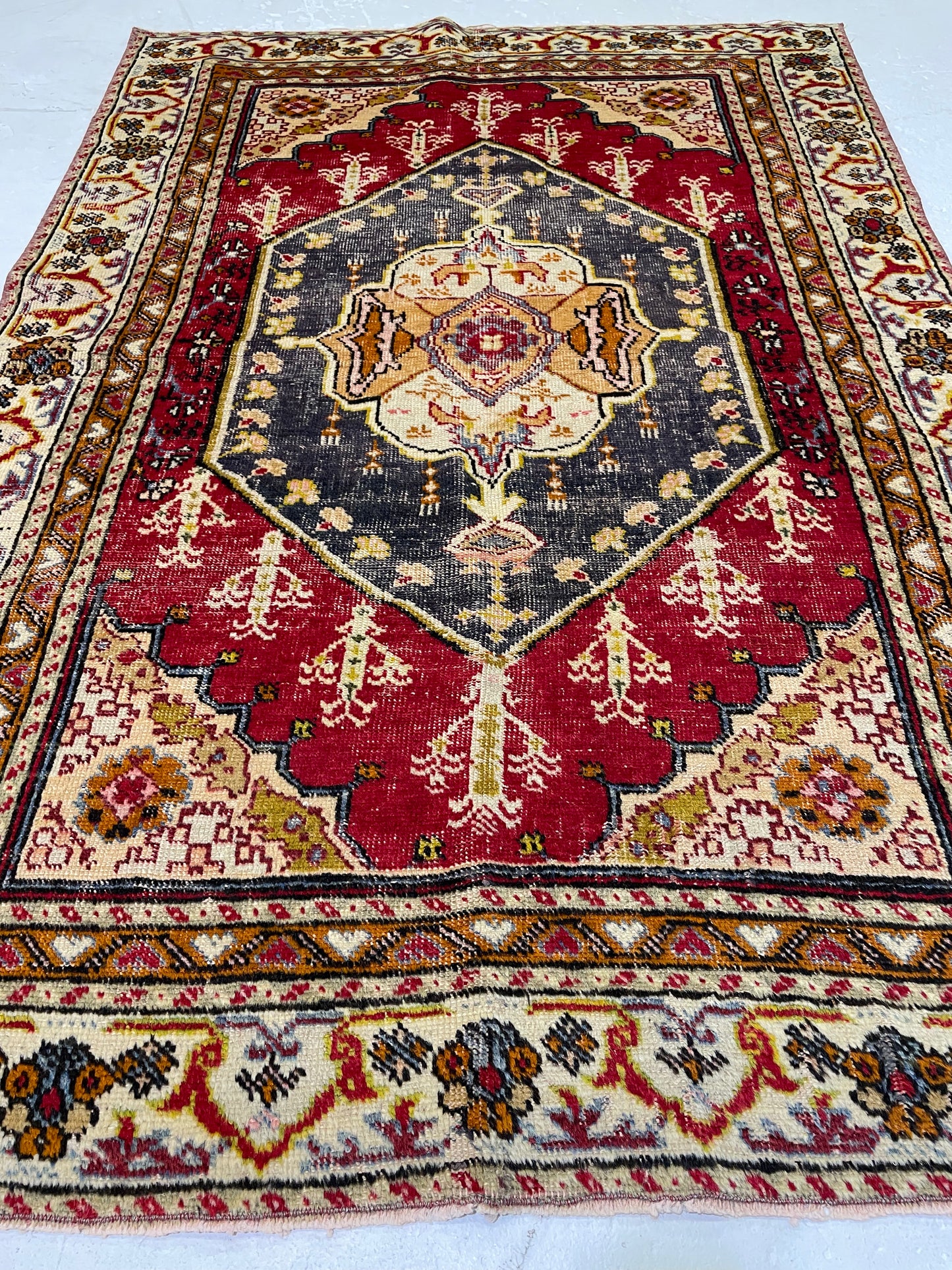 Hand-Knotted Wool Rug Turkish Oushak 3'3" x 4'9"