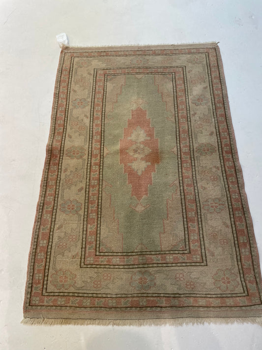 Hand-Knotted Wool Rug Turkish Oushak 2'10" x 4'2"