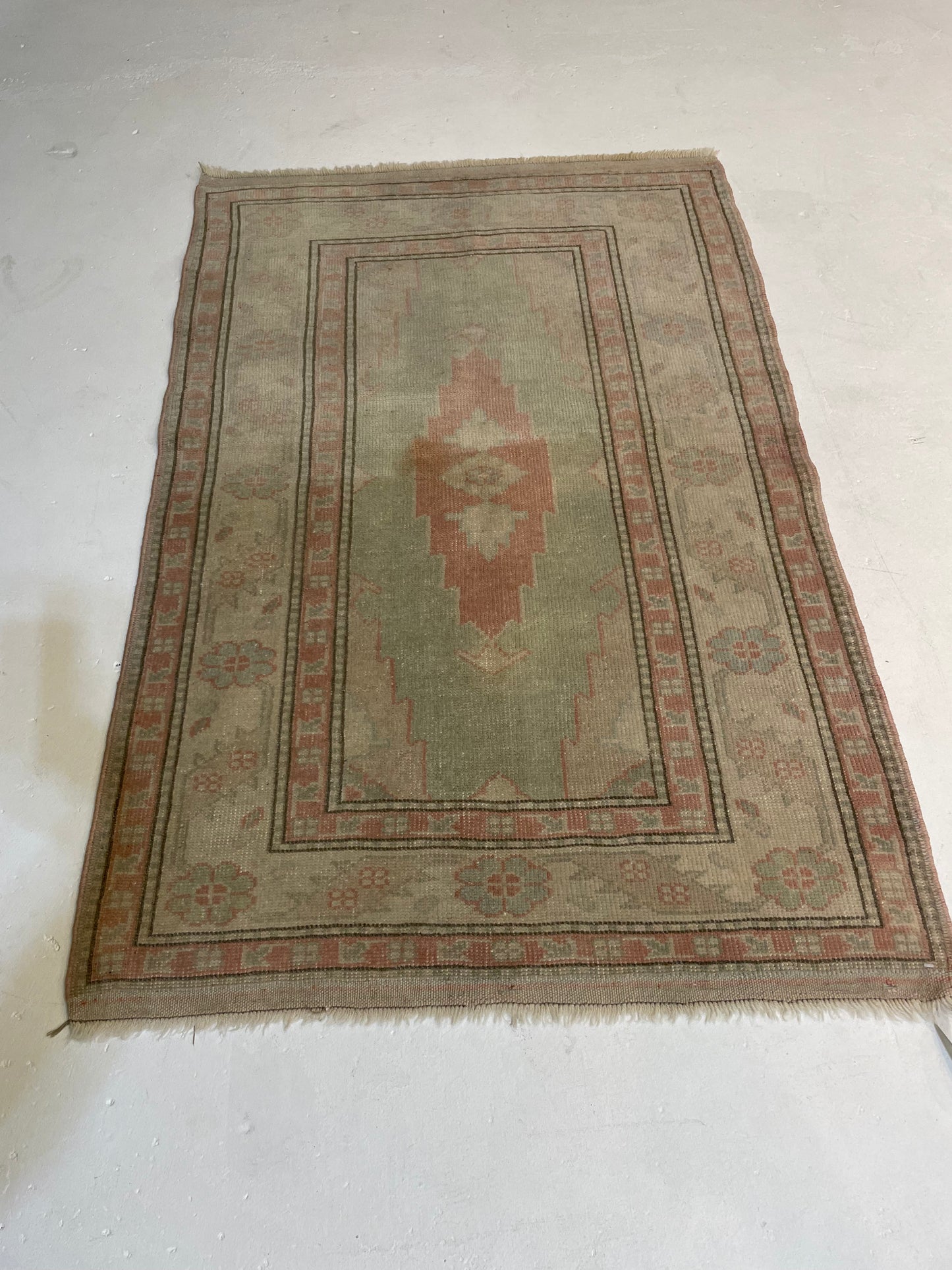 Hand-Knotted Wool Rug Turkish Oushak 2'10" x 4'2"
