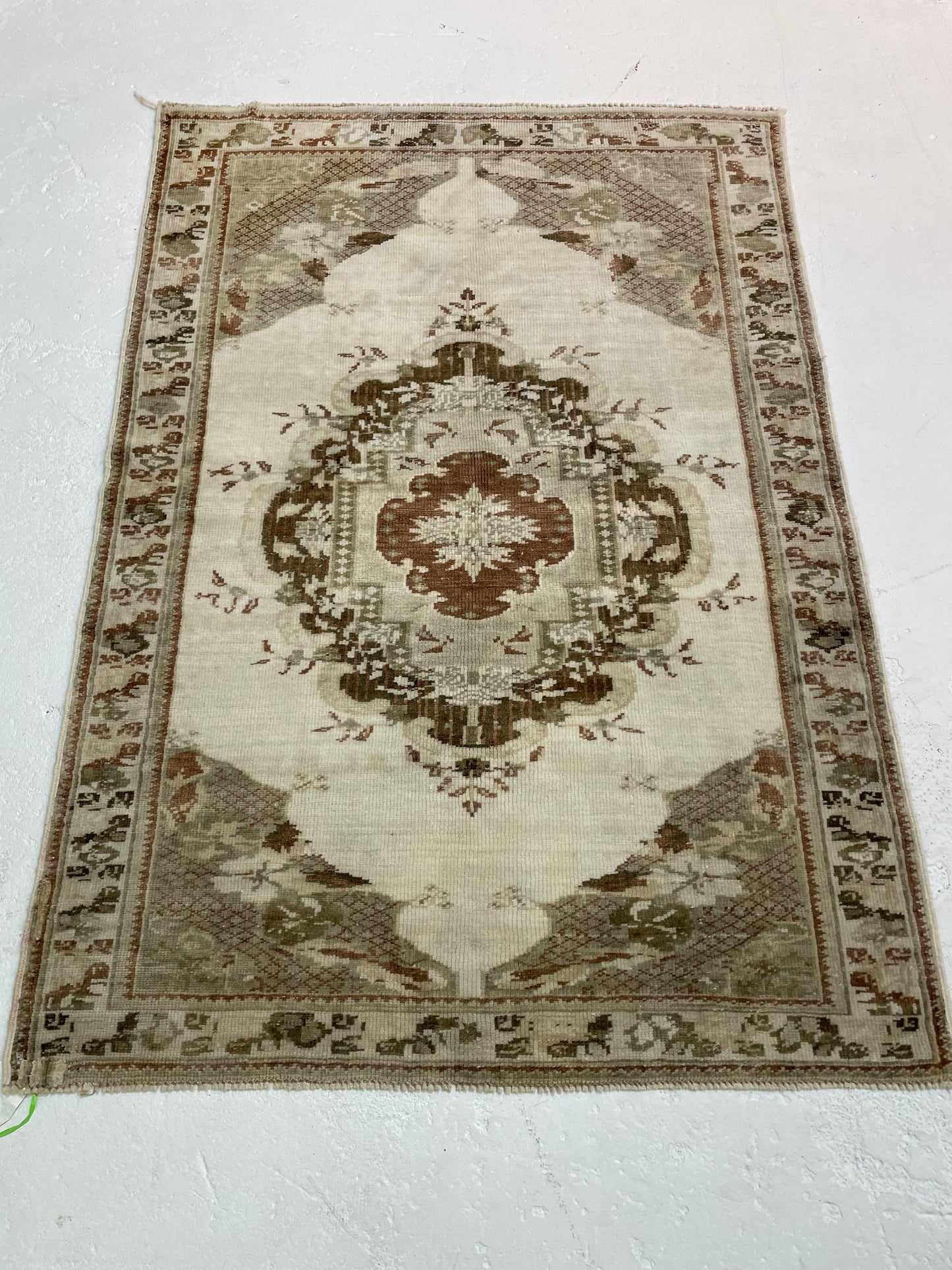 Hand-Knotted Wool Rug Turkish Oushak 3'1" x 4'4"