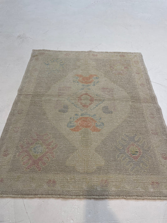 Hand-Knotted Wool Rug Turkish Oushak 2'5" x 3'8"