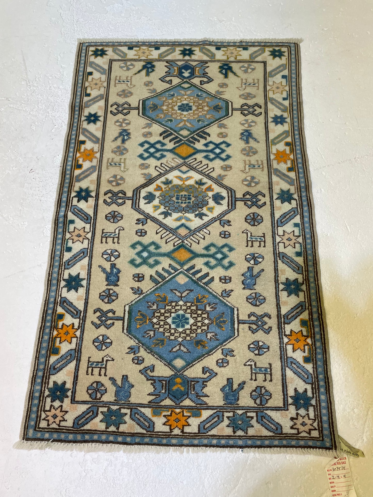 Hand-Knotted Wool Rug Turkish Oushak 2'4" x 4'