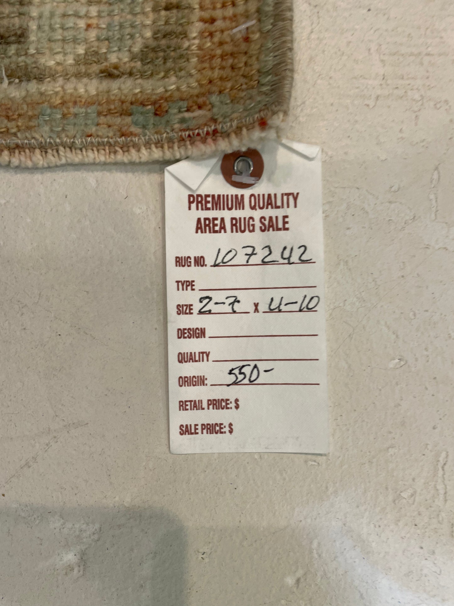 Hand-Knotted Wool Rug Turkish Oushak 2'7" x 4'10"