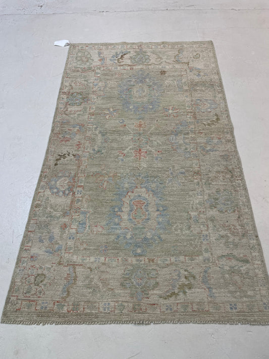 Hand-Knotted Wool Rug Turkish Oushak 2'11" x 5'1"