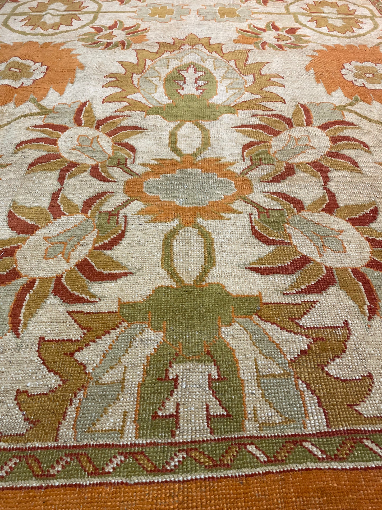 Hand-Knotted Wool Rug Turkish Oushak 9' x 12'