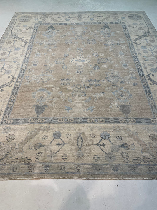 Hand-Knotted Wool Rug Turkish Oushak 8'1" x 9'11"