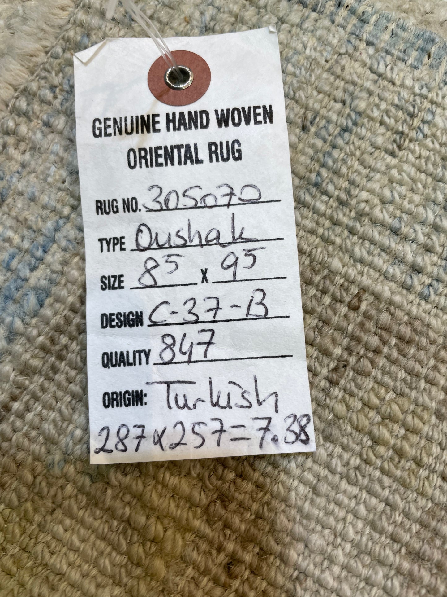 Hand-Knotted Wool Rug Turkish Oushak 8'5" x 9'5"