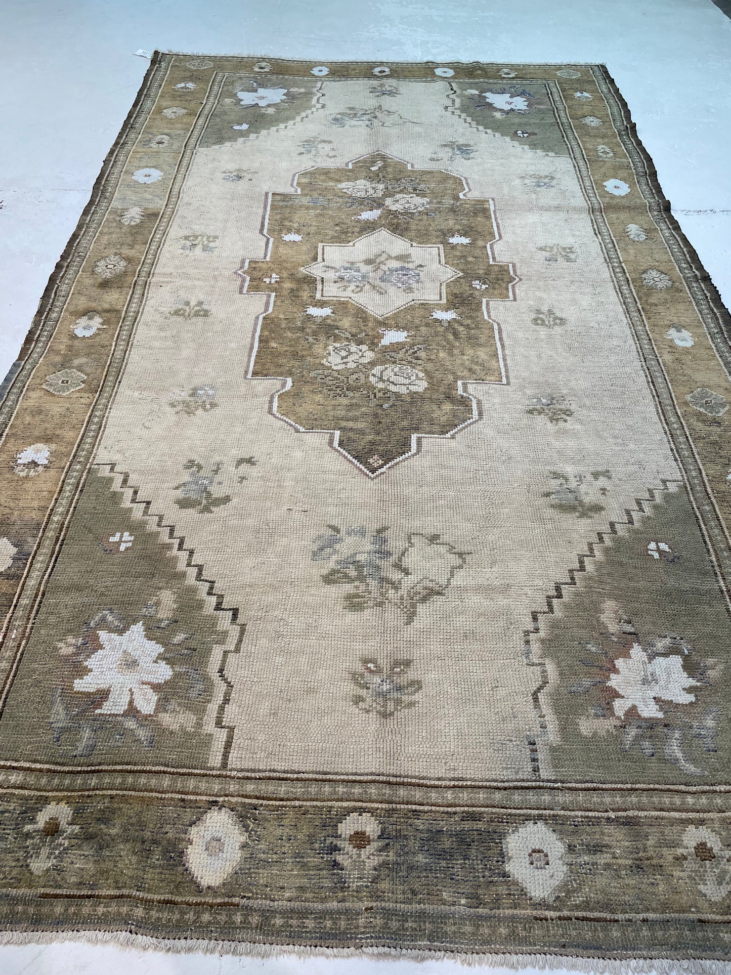 Hand-Knotted Wool Gallery Size Turkish Oushak 6'6" x 11'4"