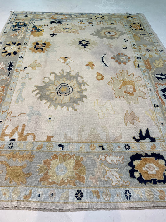Hand-Knotted Wool Rug Turkish Oushak 7'10" x 10'2"