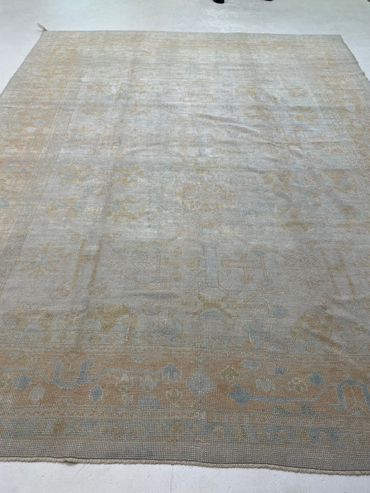 Hand-Knotted Wool Rug Turkish Oushak 9'2" x 11'11"