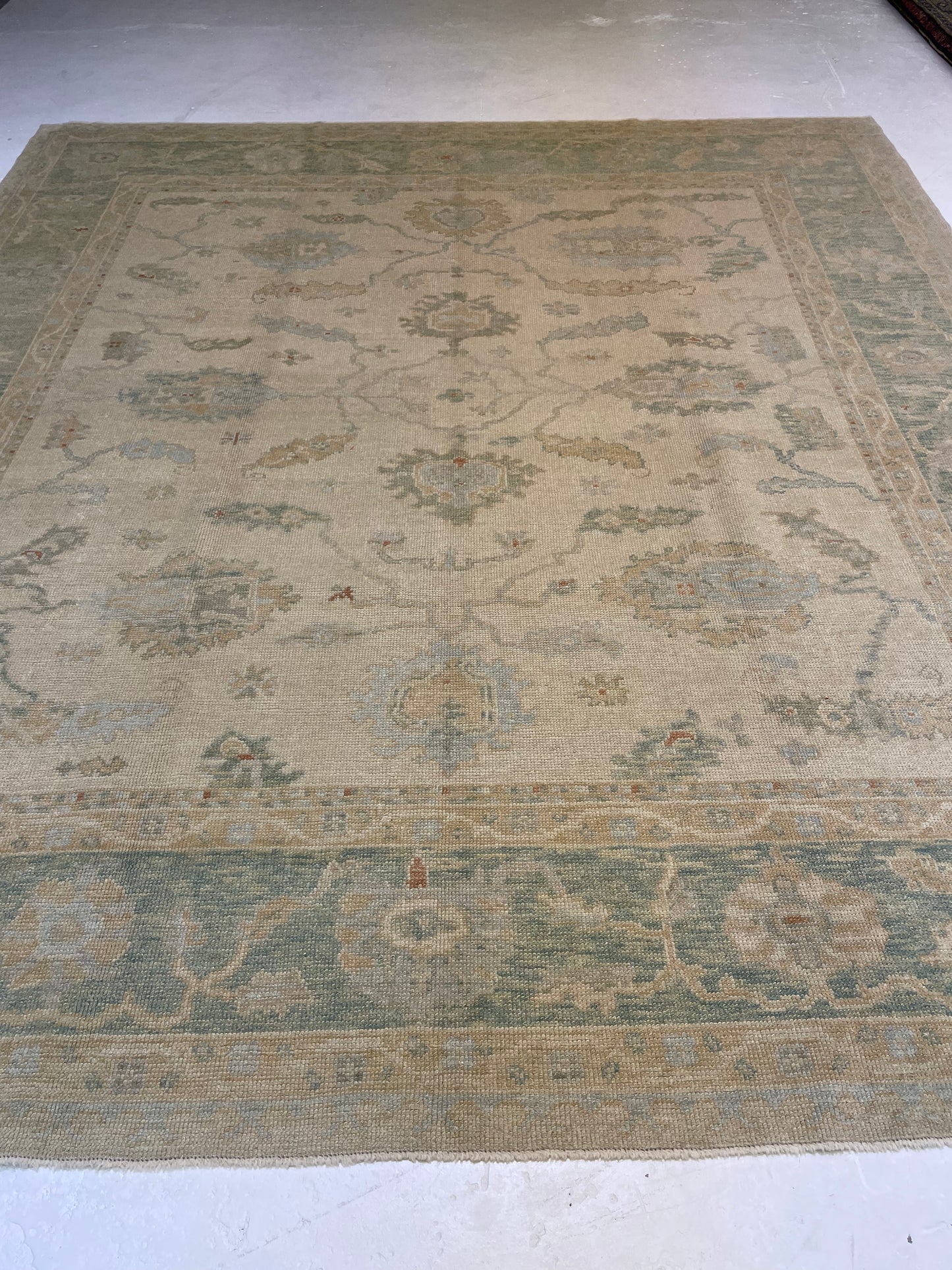 Hand-Knotted Wool Rug Turkish Oushak 9'4" x 10'6"