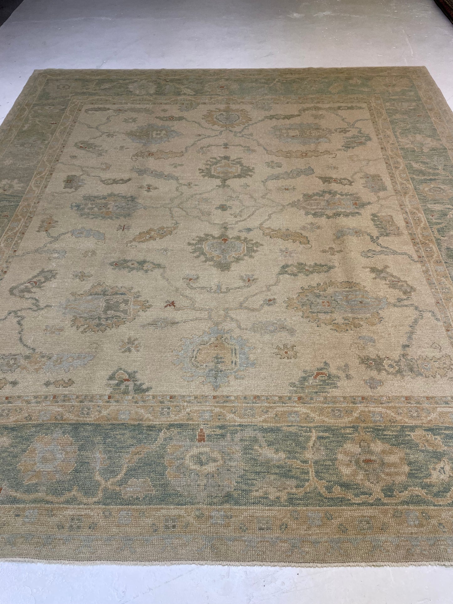 Hand-Knotted Wool Rug Turkish Oushak 9'4" x 10'6"