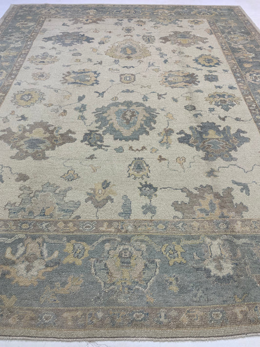 Hand-Knotted Wool Rug Turkish Oushak 8'10" x 10'11"