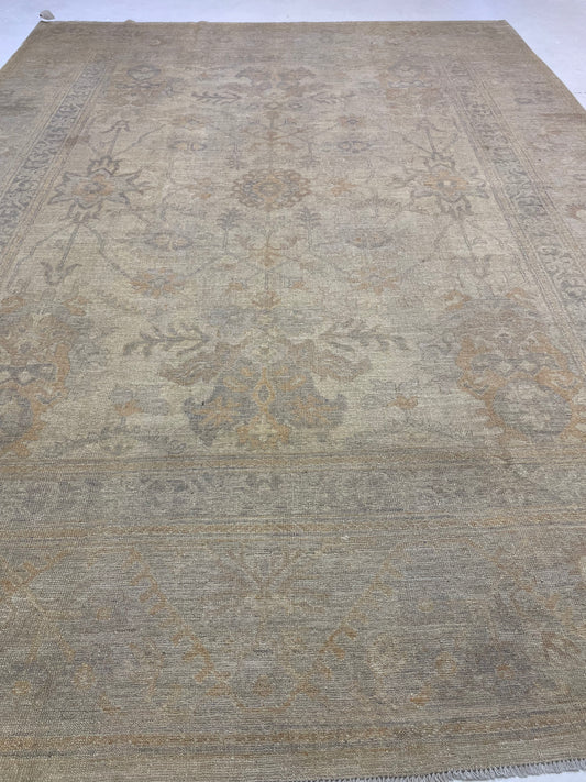 Hand-Knotted Wool Rug Turkish Oushak 9' x 12'