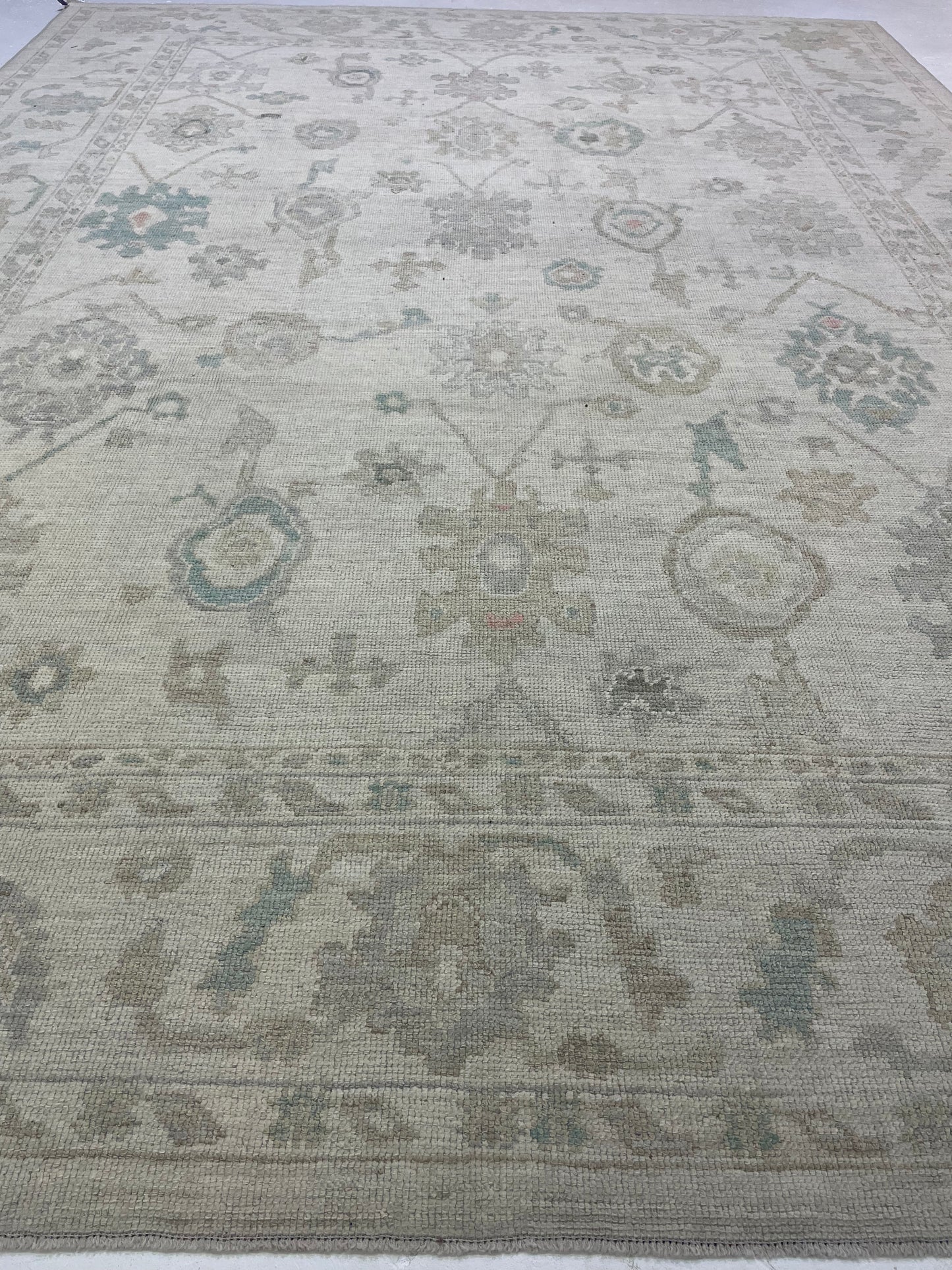 Hand-Knotted Wool Rug Turkish Oushak 9'3" x 12'3"