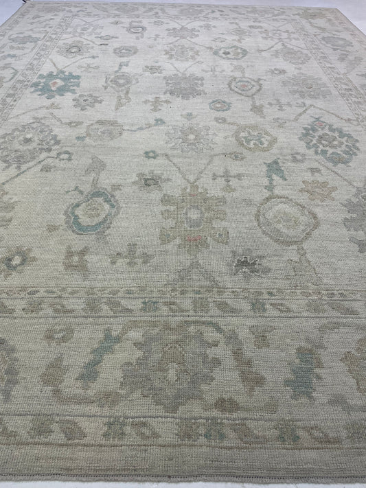 Hand-Knotted Wool Rug Turkish Oushak 9'3" x 12'3"
