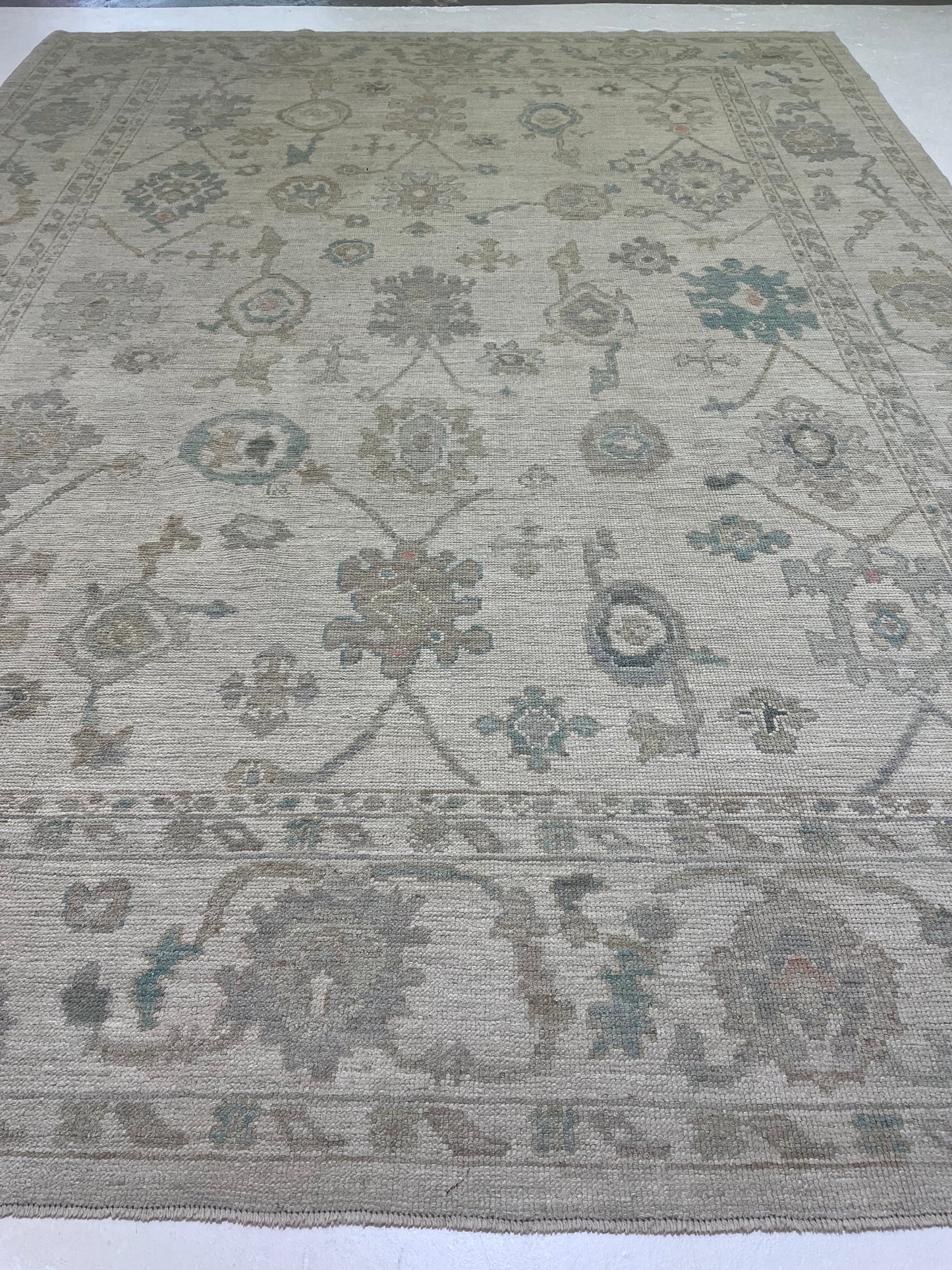 Hand-Knotted Wool Rug Turkish Oushak 9'3" x 12'3"