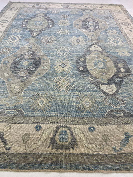 Hand-Knotted Wool Rug Turkish Oushak 9'3" x 12