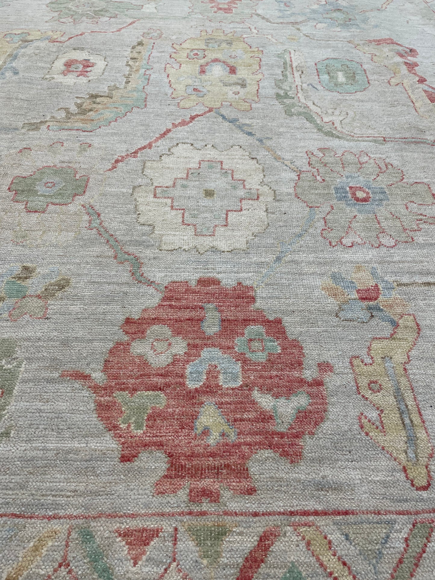 Hand-Knotted Wool Rug Turkish Oushak 9' x 11'7"