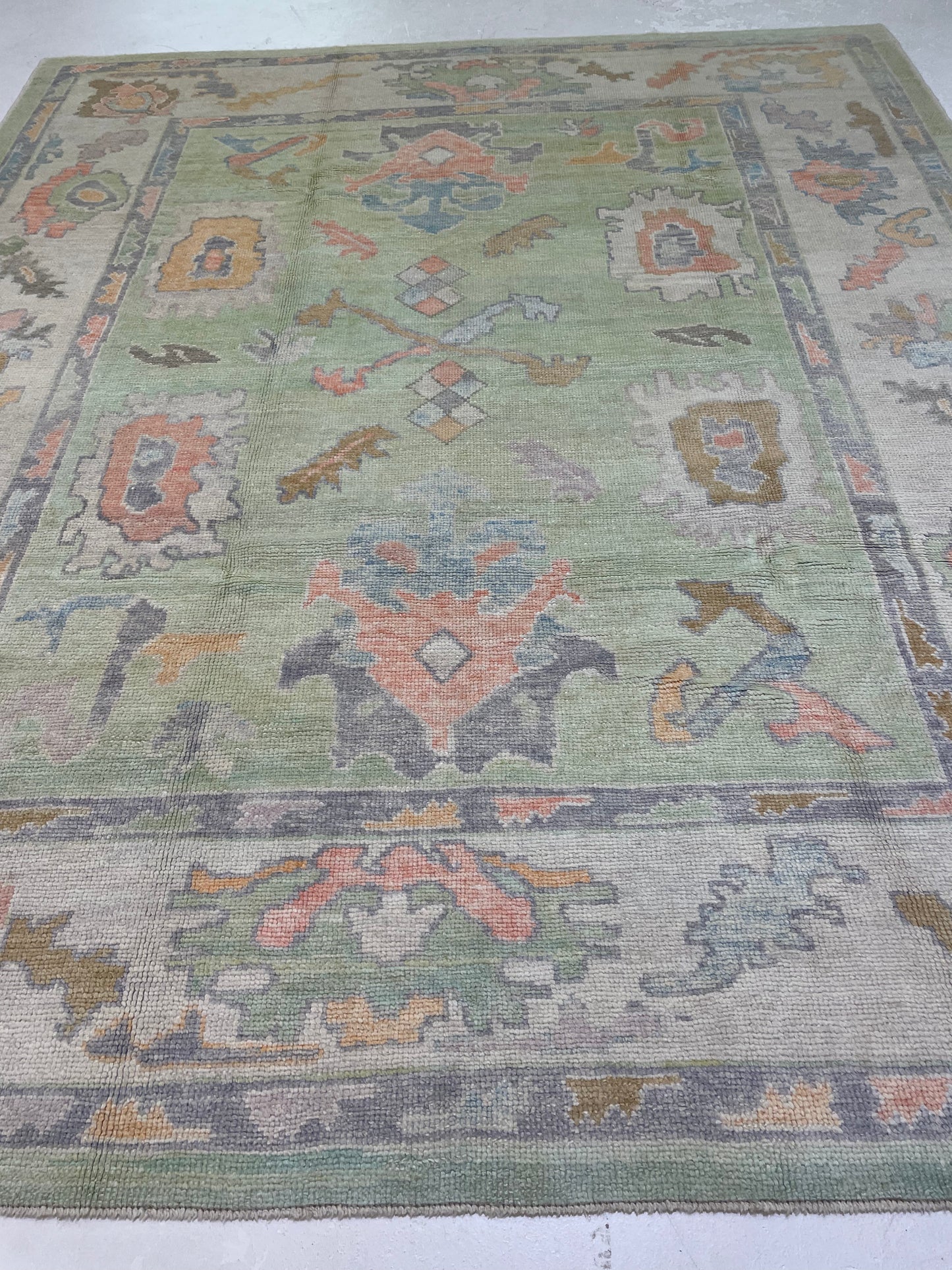 Hand-Knotted Wool Rug Turkish Oushak 8'2" x 9'9"