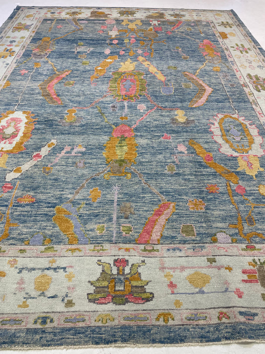 Hand-Knotted Wool Rug Turkish Oushak 8'10" x 11'10"