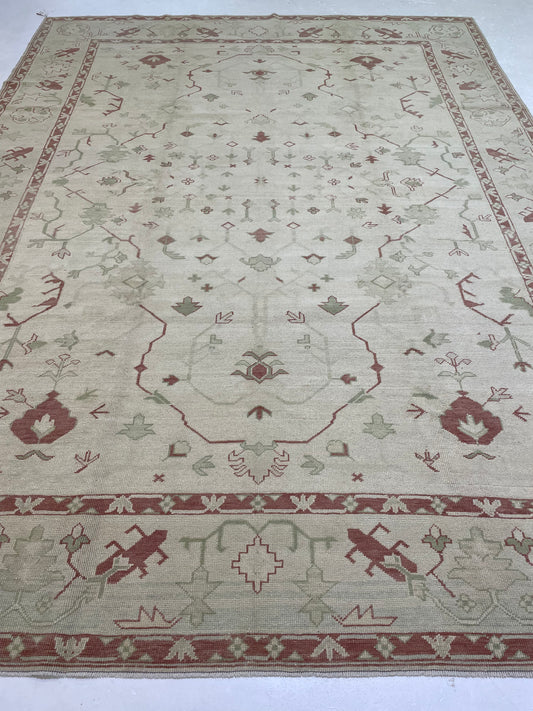 Hand-Knotted Wool Rug Turkish Oushak 8'10" x 11'11"