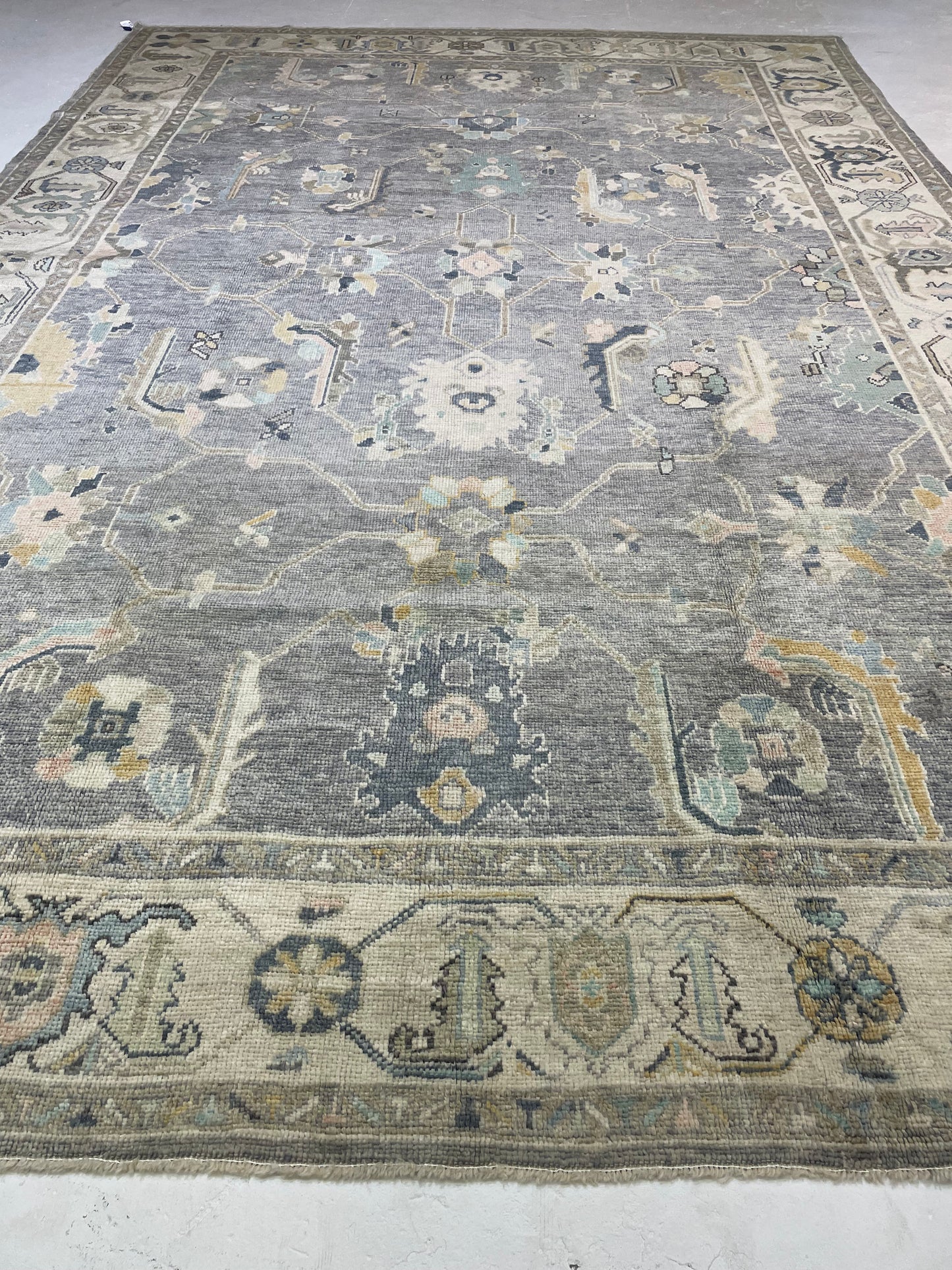 Hand-Knotted Wool Rug Turkish Oushak 9'7" x 14'1"