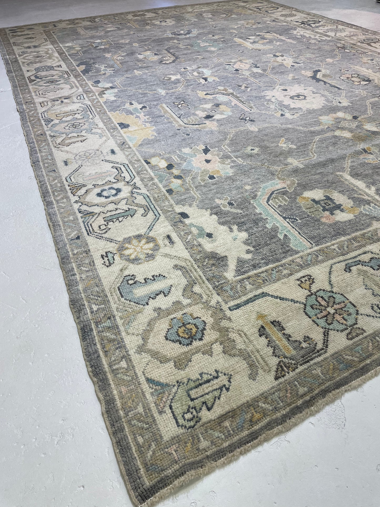 Hand-Knotted Wool Rug Turkish Oushak 9'7" x 14'1"