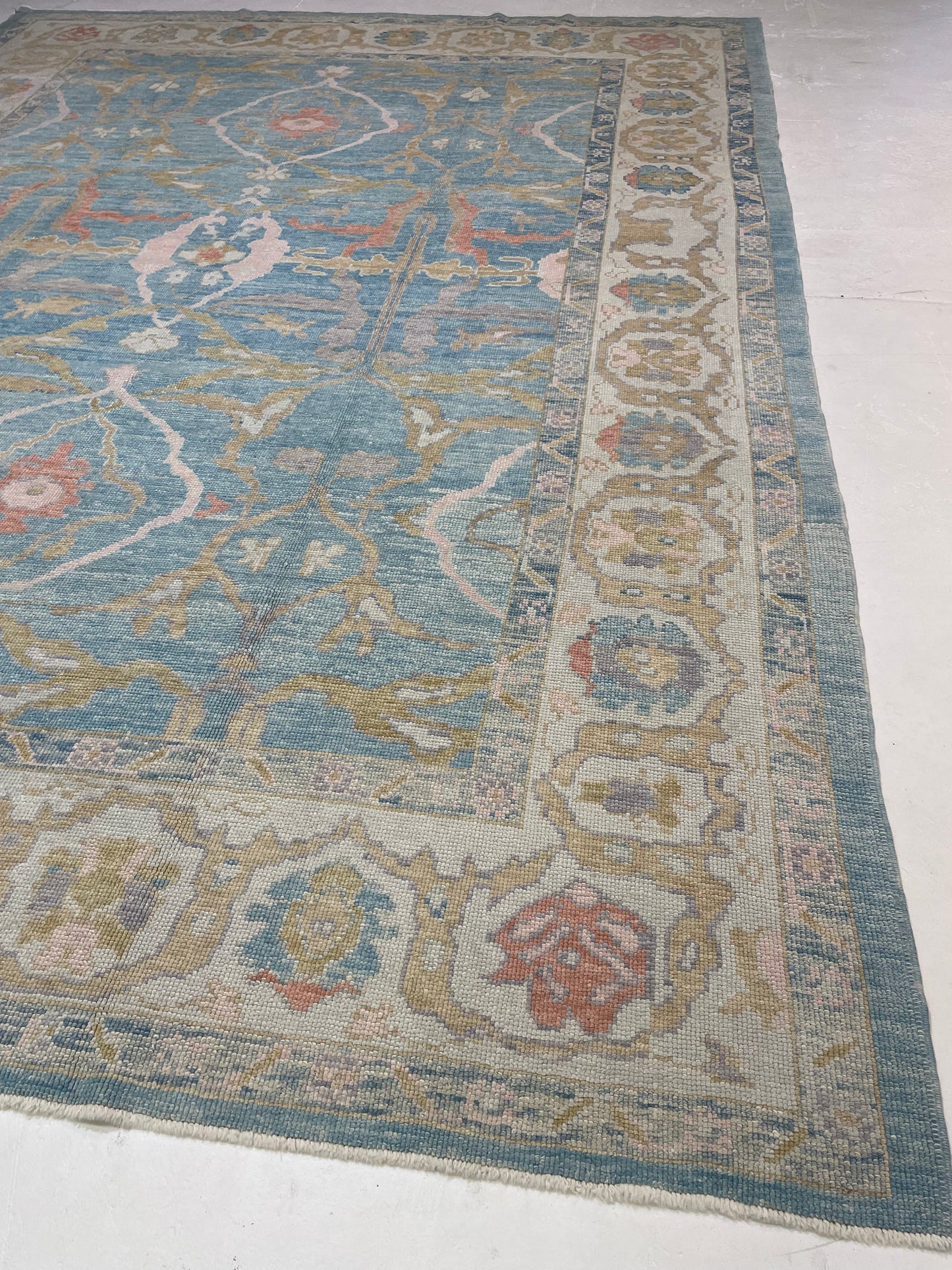 Hand-Knotted Wool Rug Turkish Oushak 10' x 13'8"