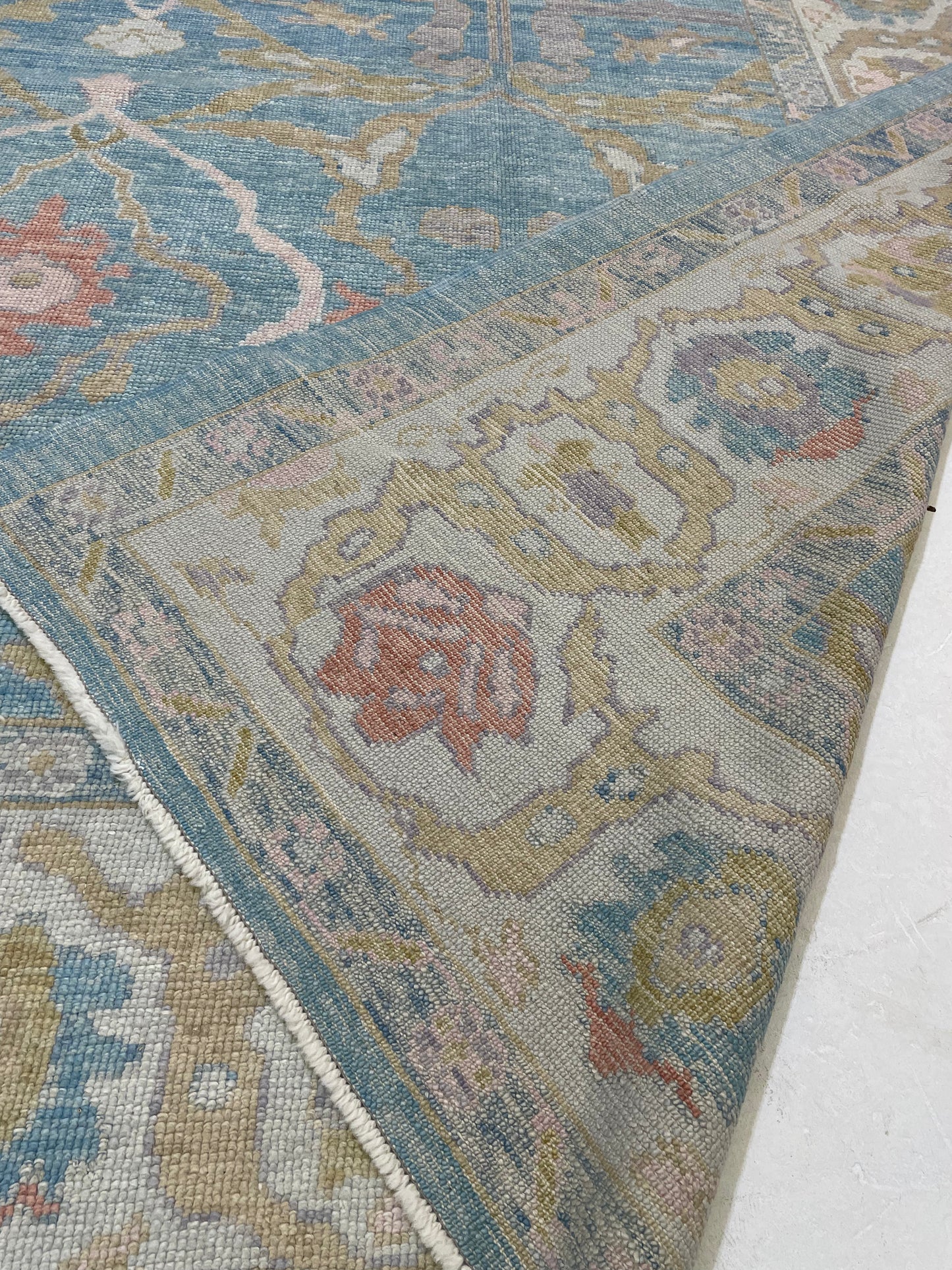 Hand-Knotted Wool Rug Turkish Oushak 10' x 13'8"