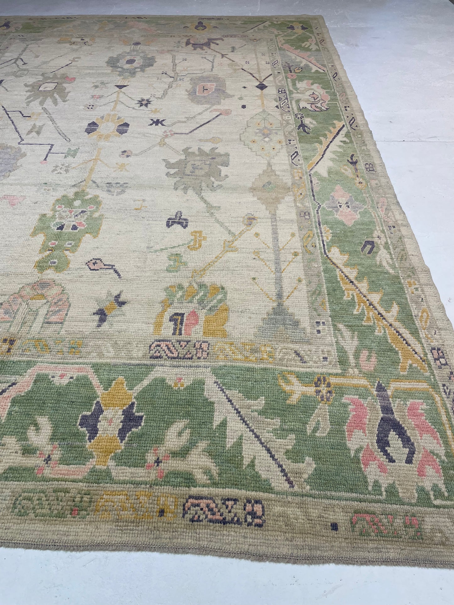 Hand-Knotted Wool Rug Turkish Oushak 10' x 14'